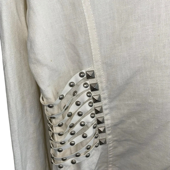 Mur Mur white studded linen double breasted moto military style zipper jacket - Picture 8 of 12